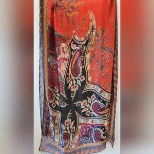 Etro Milano Italy Signature Paisley Multicolor 100 % Silk Scarf 70x24"